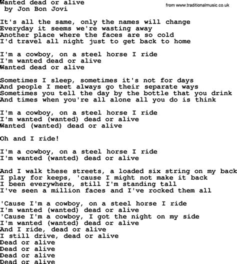 lyrics wanted dead or alive|livin on a prayer lyrics.